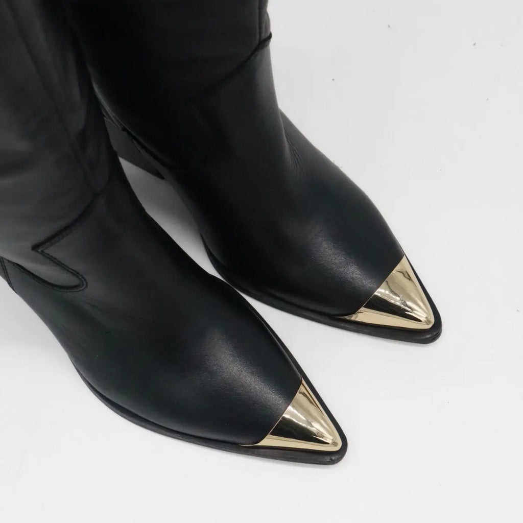 Prince Black Leather Cowboy Boots