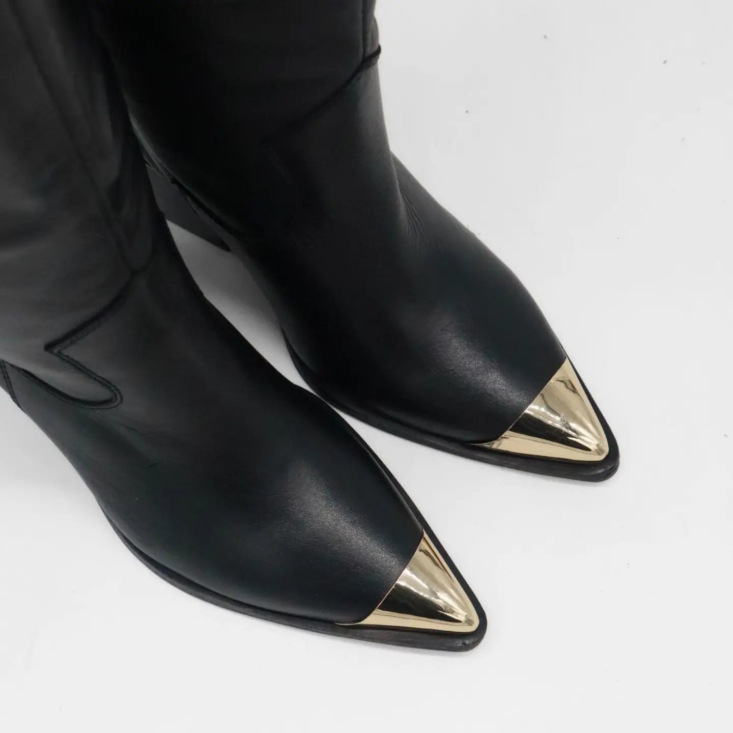 Prince Black Leather Cowboy Boots