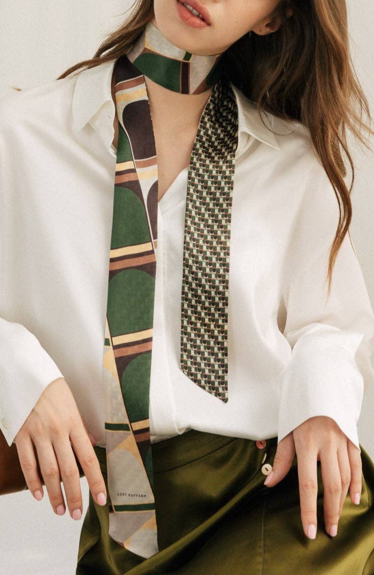 Green Modular Silk Twilly Scarf