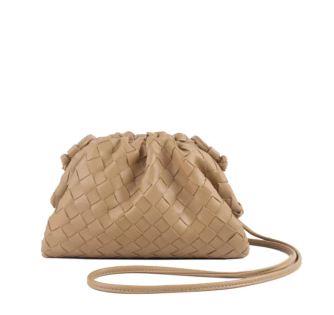 Tan Woven Cloud Clutch