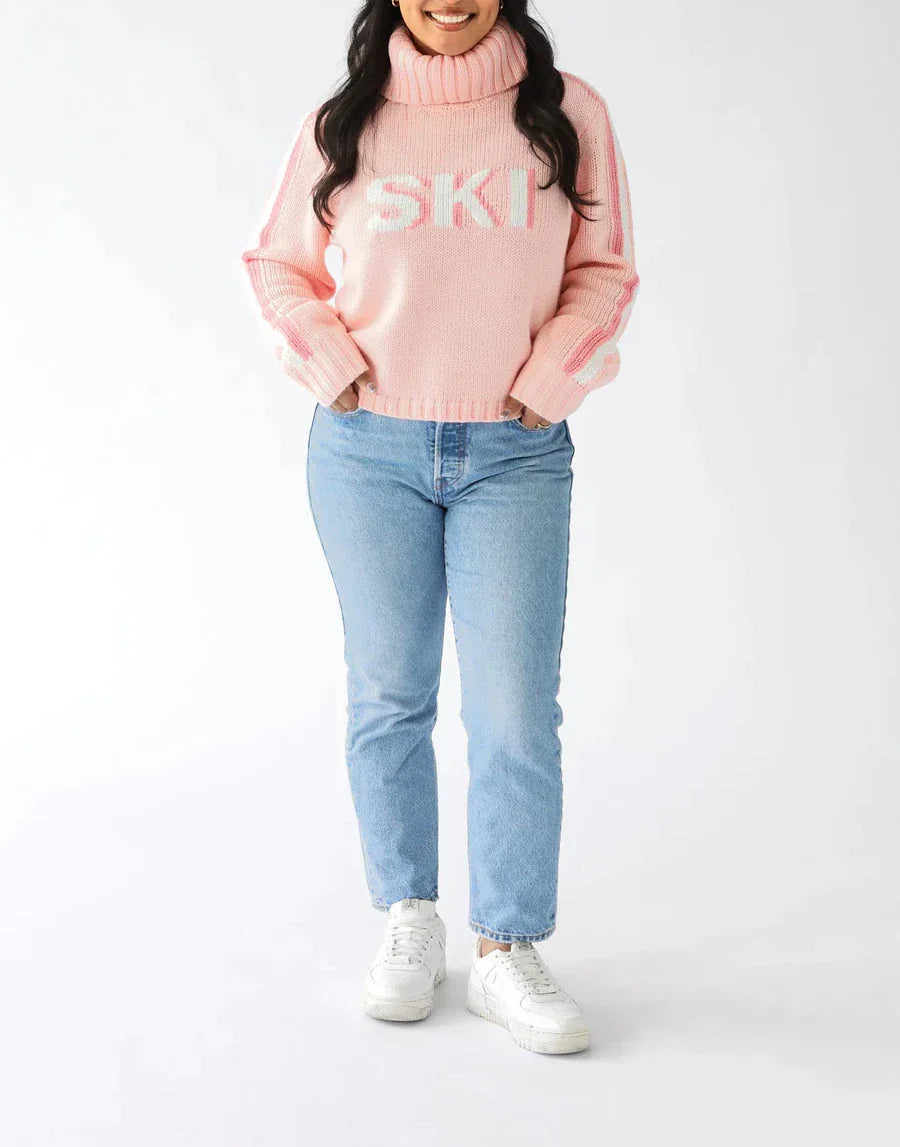 Pink Cropped Ski Turtleneck