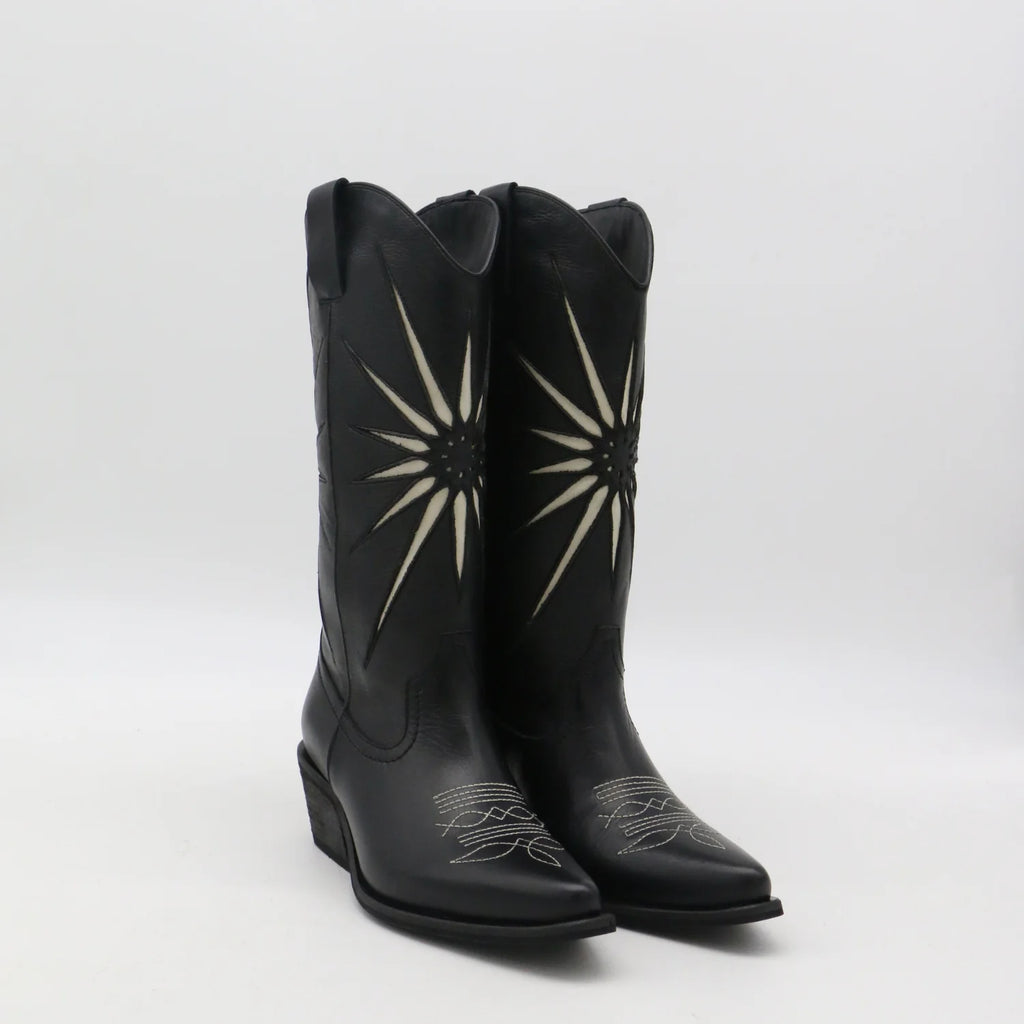 Black Leather Moonrise Cowboy Boots