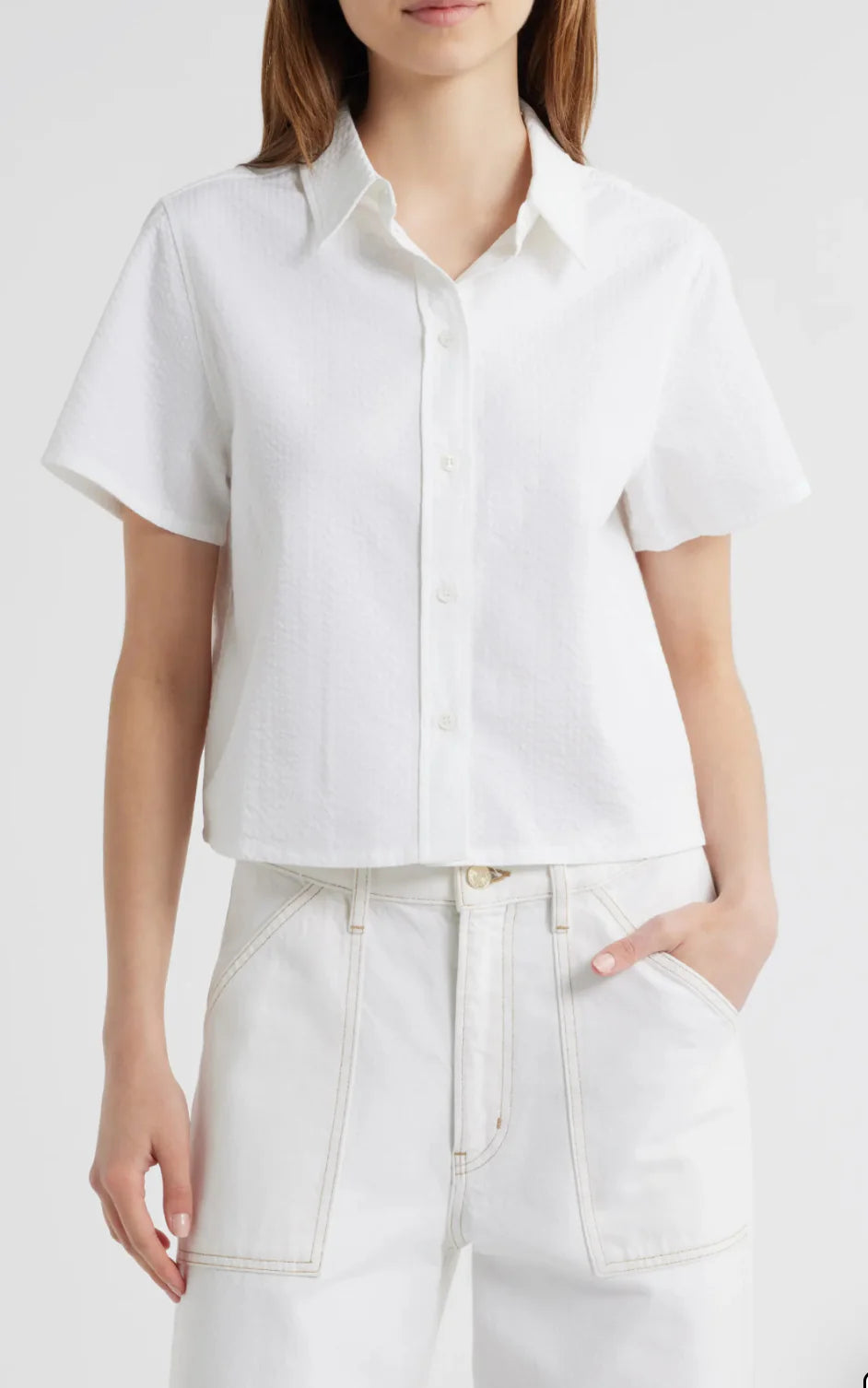 White Cotton Seersucker Top