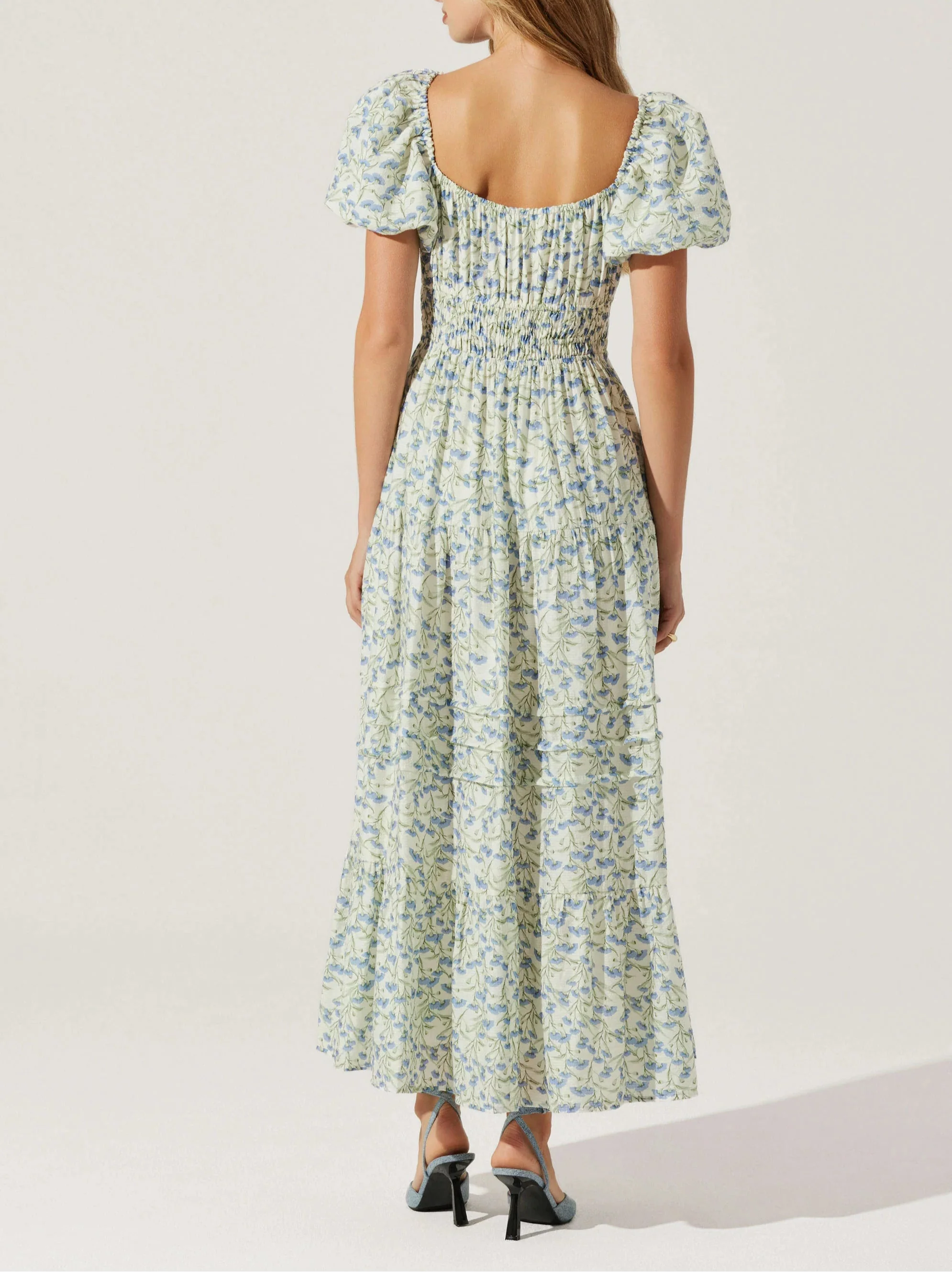 Cream Blue Floral Florentina Midi Dress