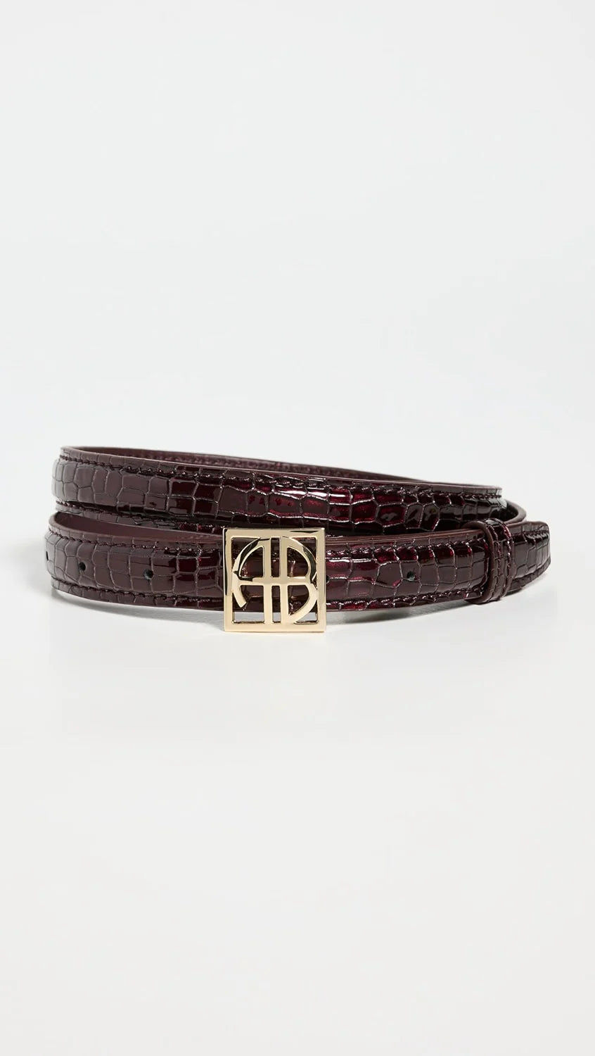 Burgundy Small Embossed Monogram Belt