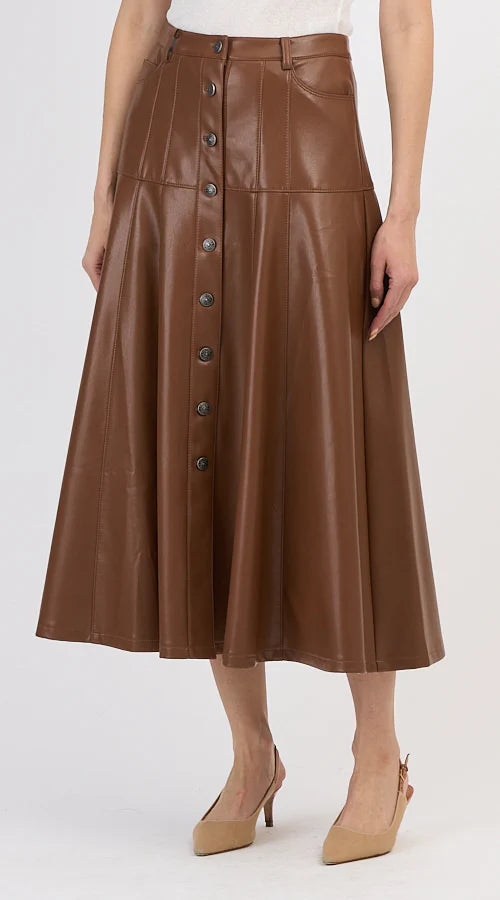 Dark Sepia Faux Leather Veena Skirt
