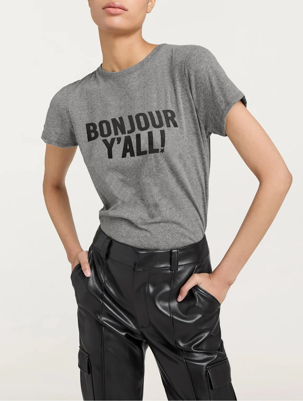 Gray Bonjour Yall Tee
