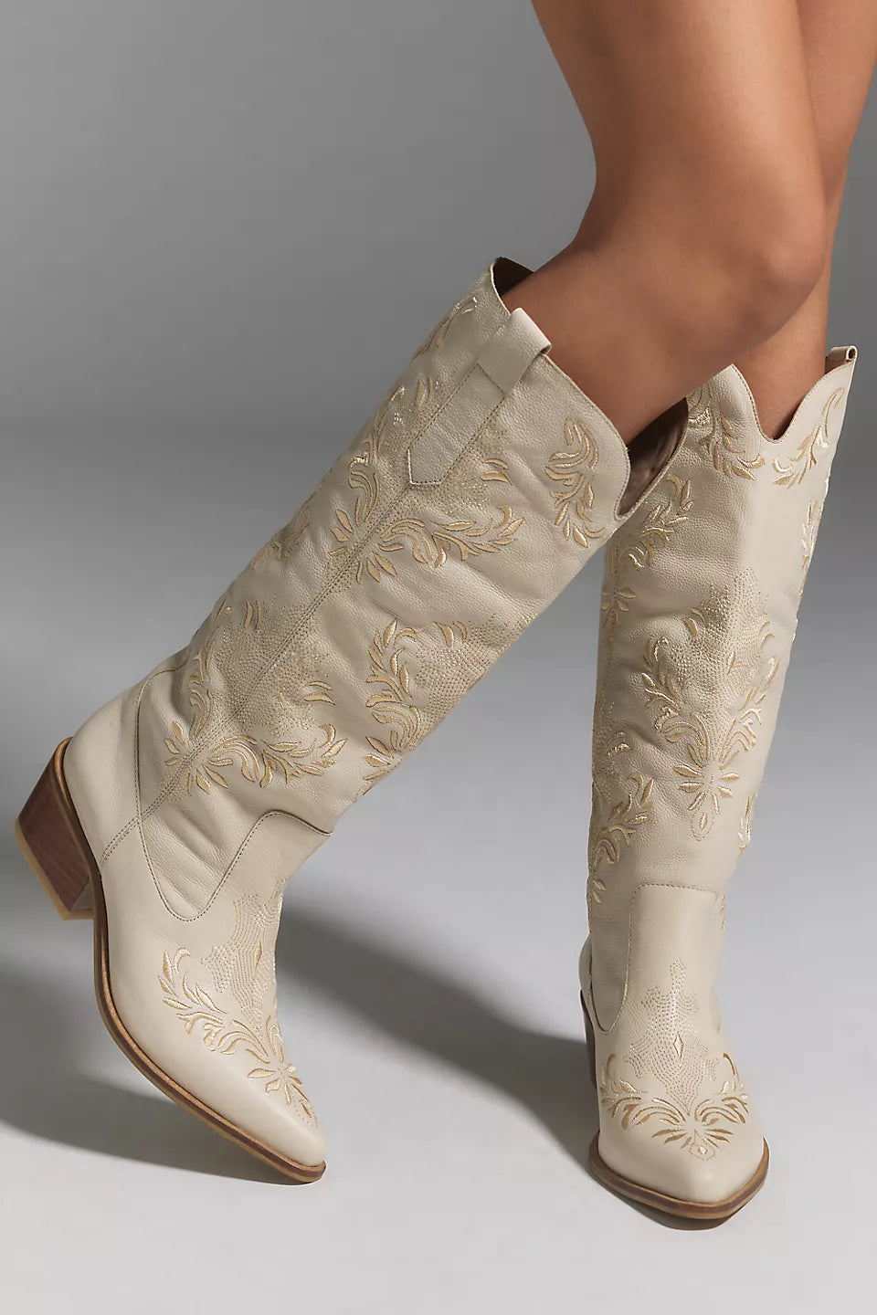 Ivory Leather Western Jolene Boots