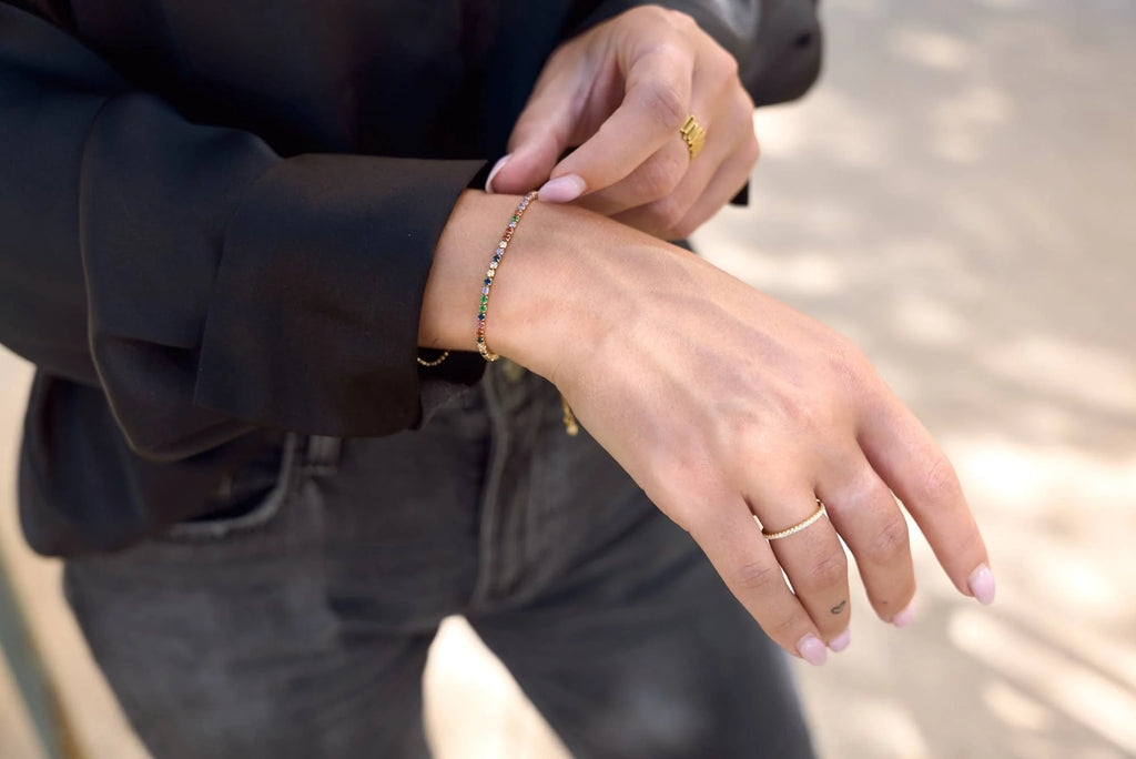 Rainbow Gem Gold Slider Bracelet