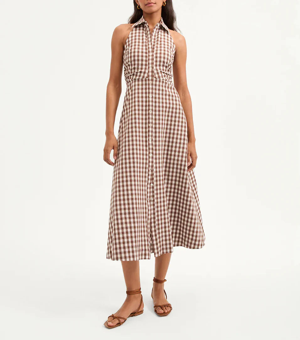 Mackey Gingham Seersucker Halter Dress