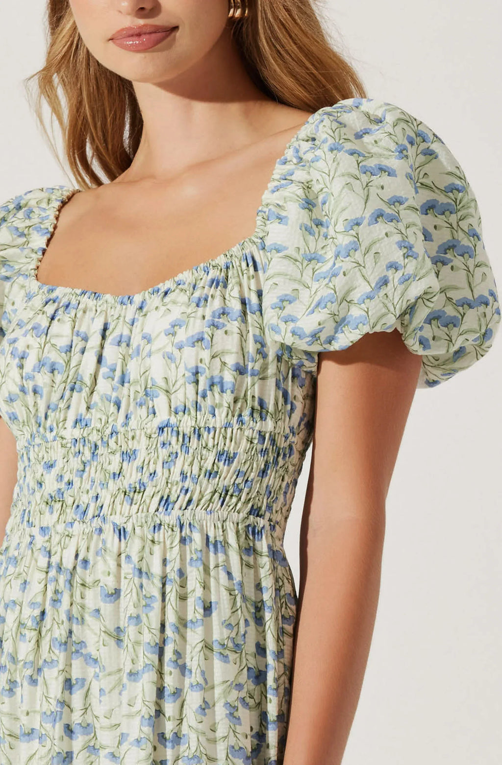 Cream Blue Floral Florentina Midi Dress