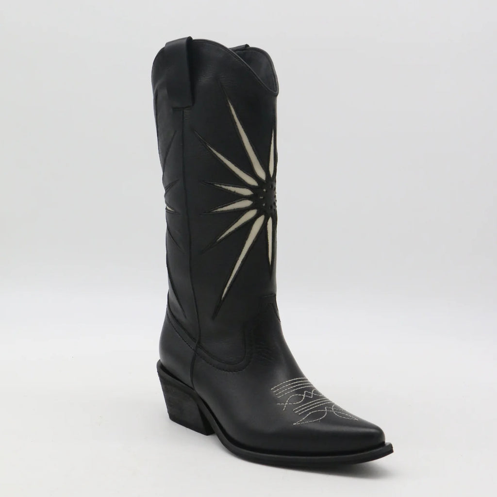 Black Leather Moonrise Cowboy Boots