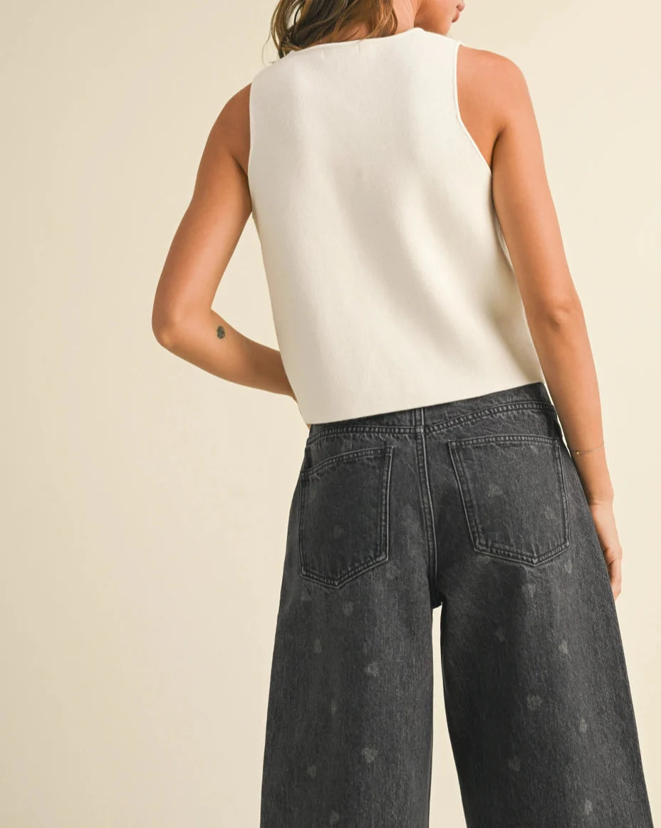 White Metal Button Detail Knit Vest