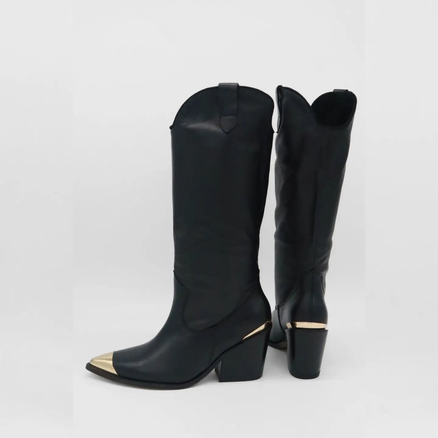 Prince Black Leather Cowboy Boots