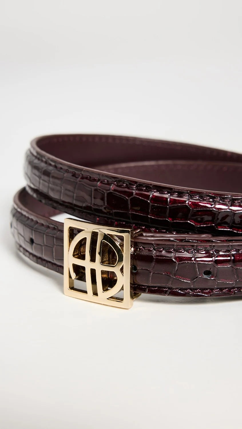 Burgundy Small Embossed Monogram Belt