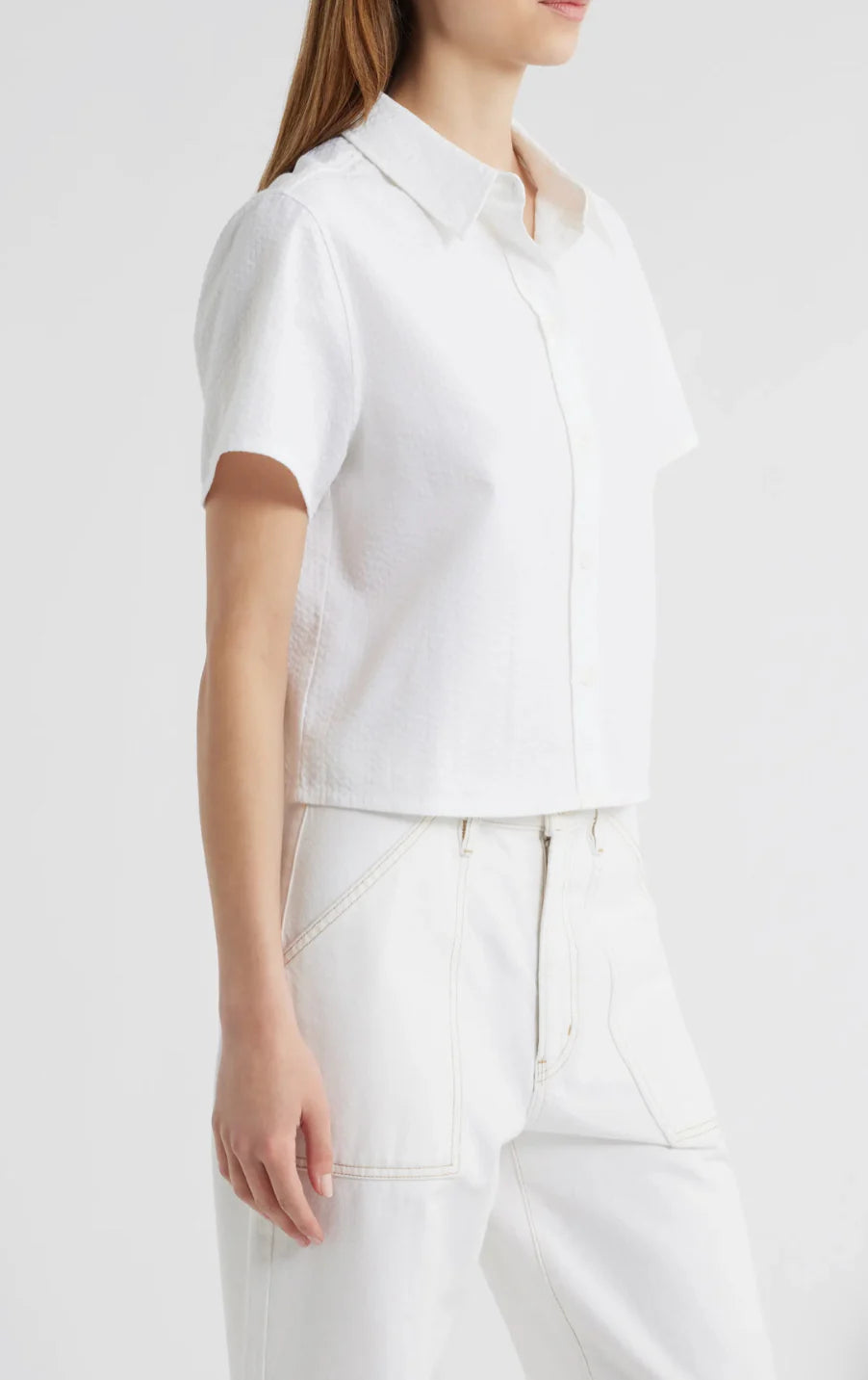 White Cotton Seersucker Top