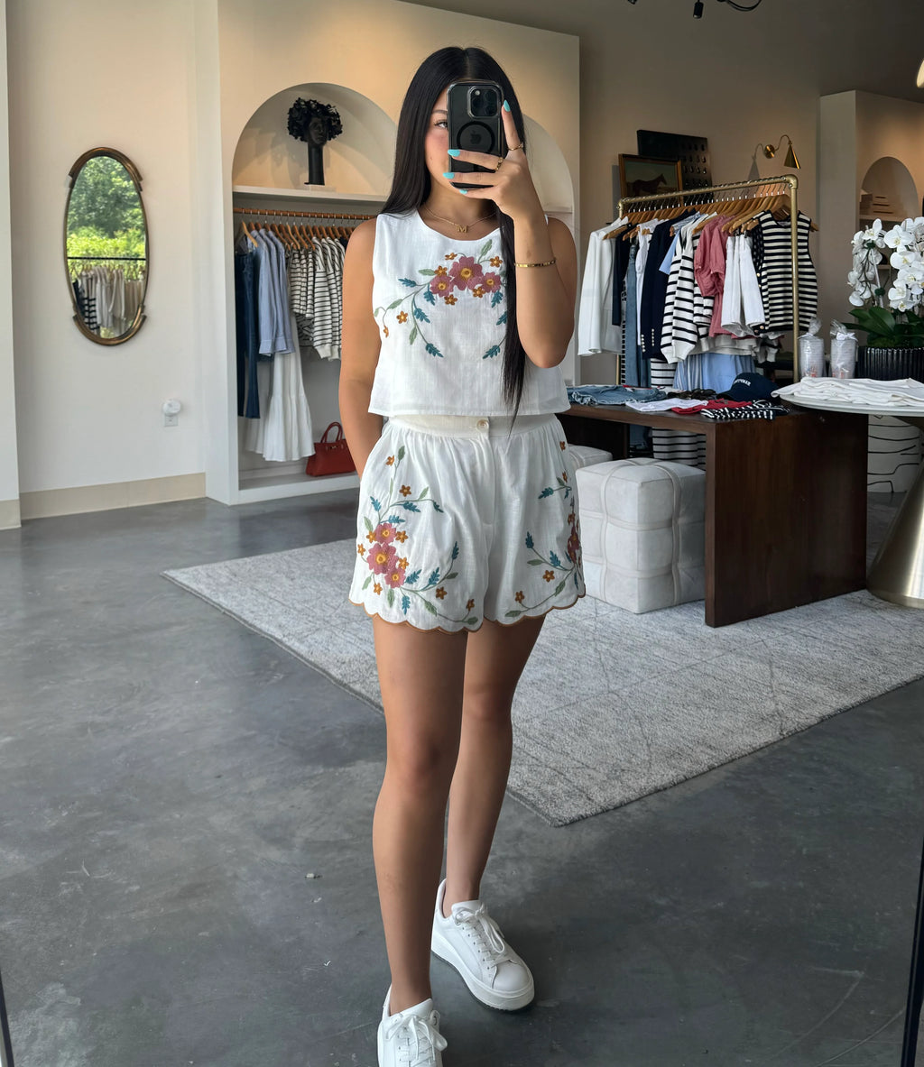 Embroidered Crop Top and Shorts Set