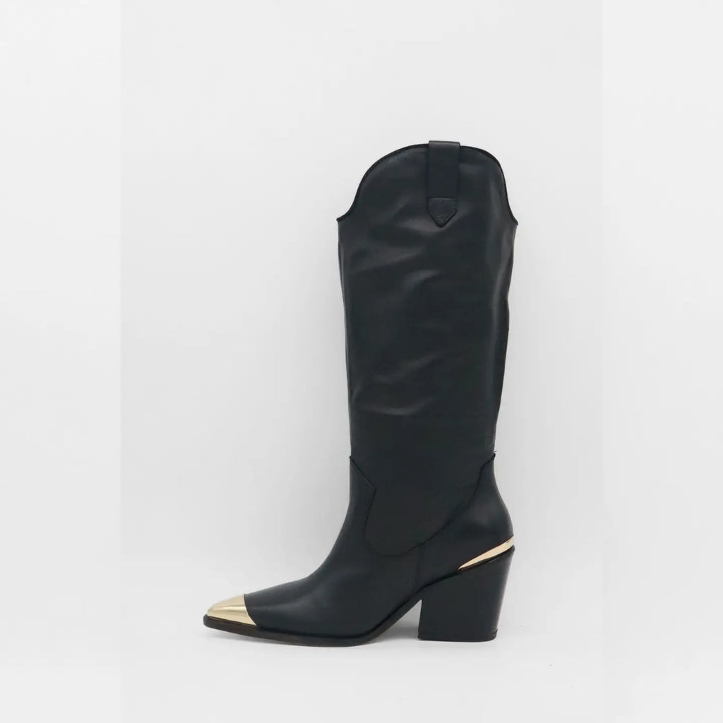 Prince Black Leather Cowboy Boots