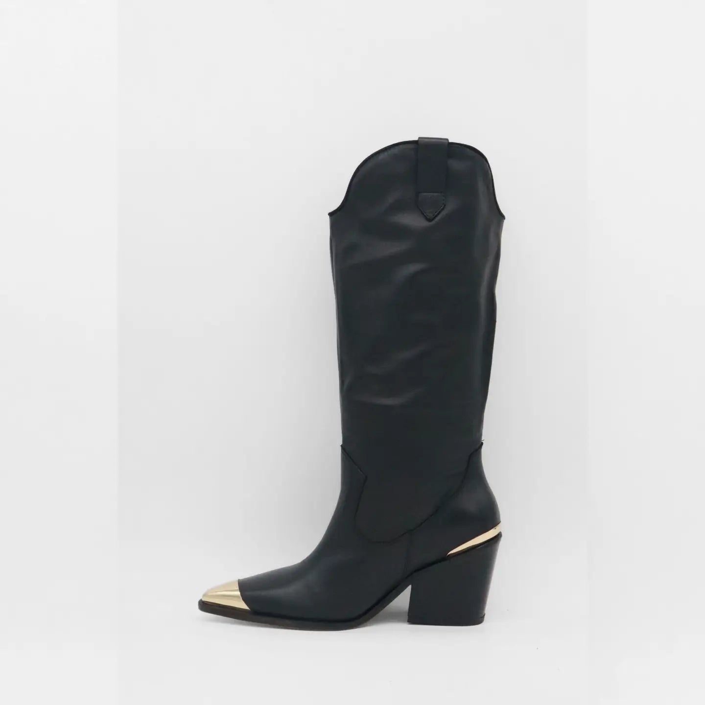 Prince Black Leather Cowboy Boots