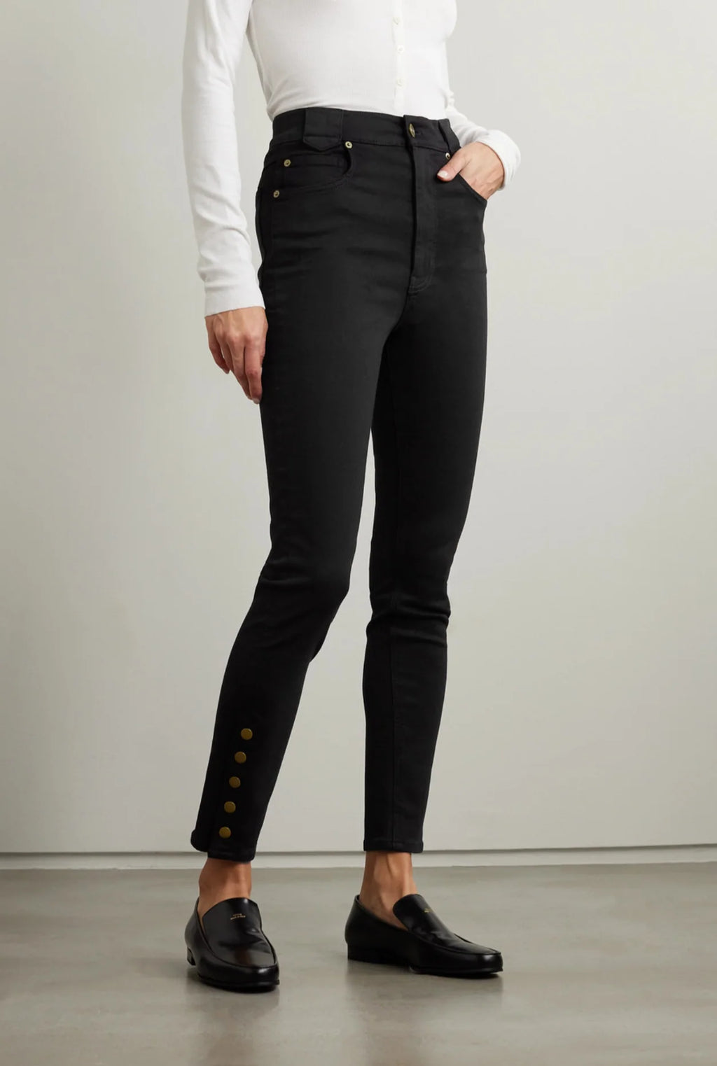 Black Snapped Denim Legging