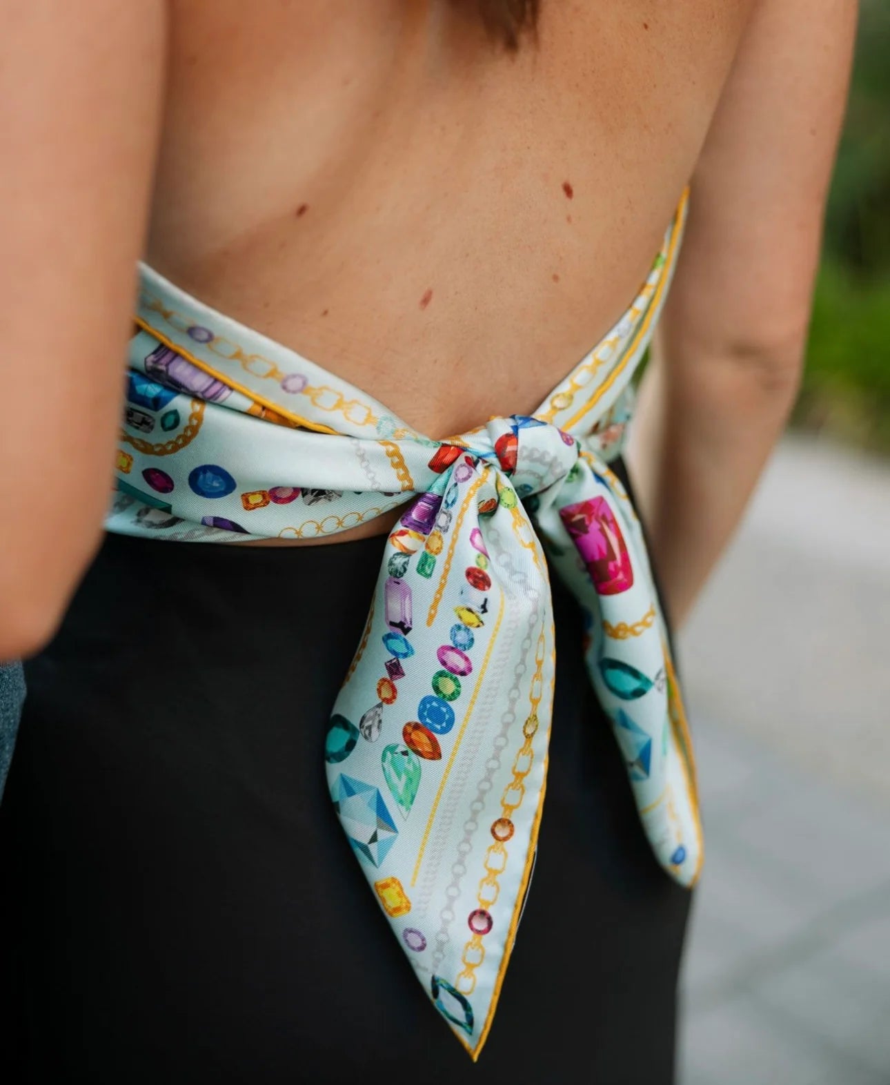 Gemstones on Turquoise Silk Twill Scarf