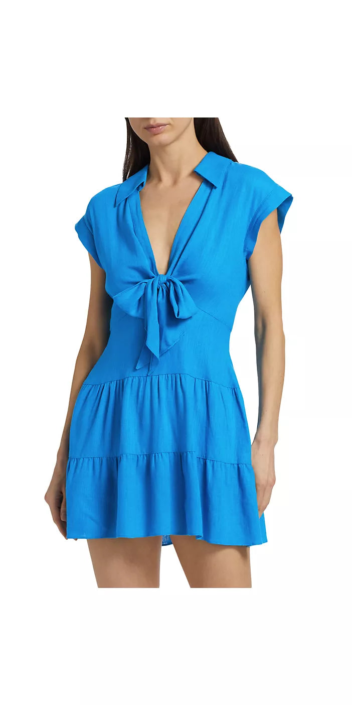 Blue Mila Tiered Linen-Blend Minidress