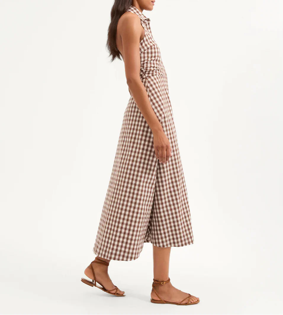 Mackey Gingham Seersucker Halter Dress
