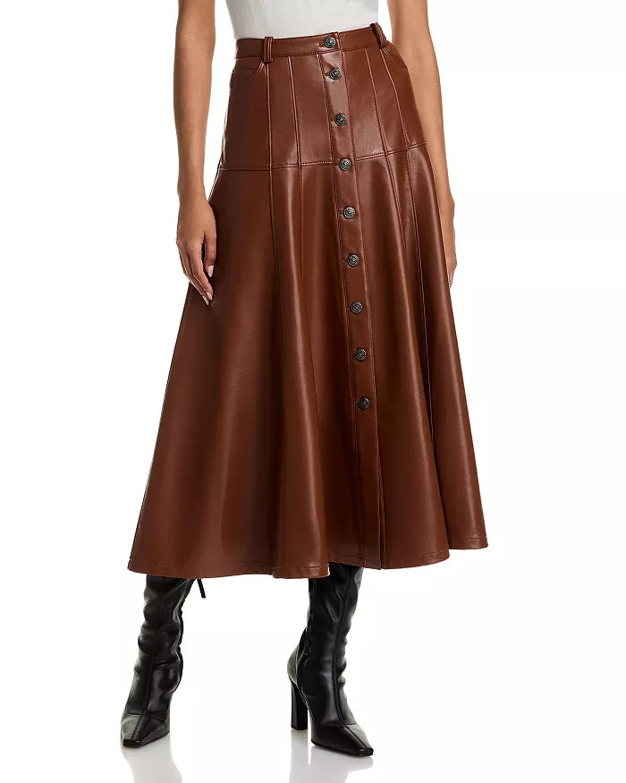 Dark Sepia Faux Leather Veena Skirt