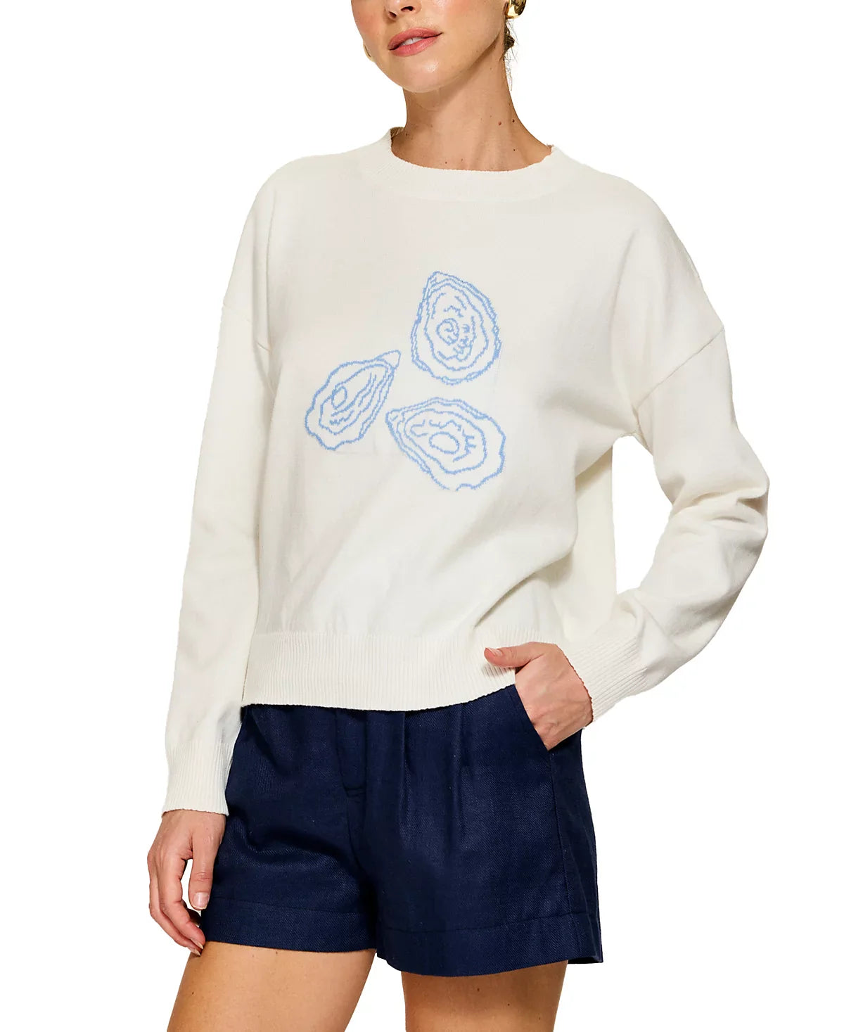 Oyster Motif Crewneck Sweater