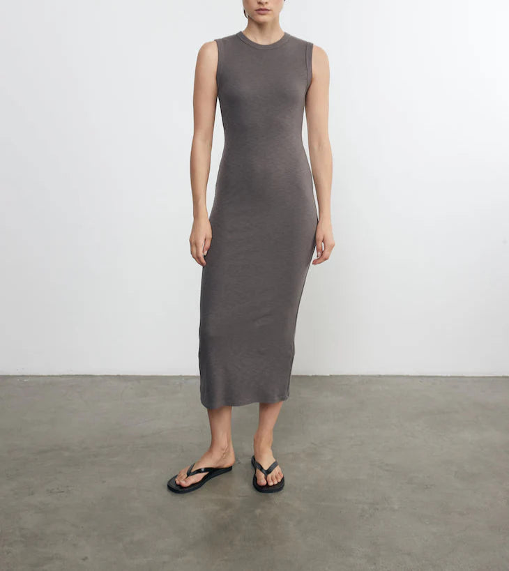 Iron Textured Rib Sleeveless Midi Dress