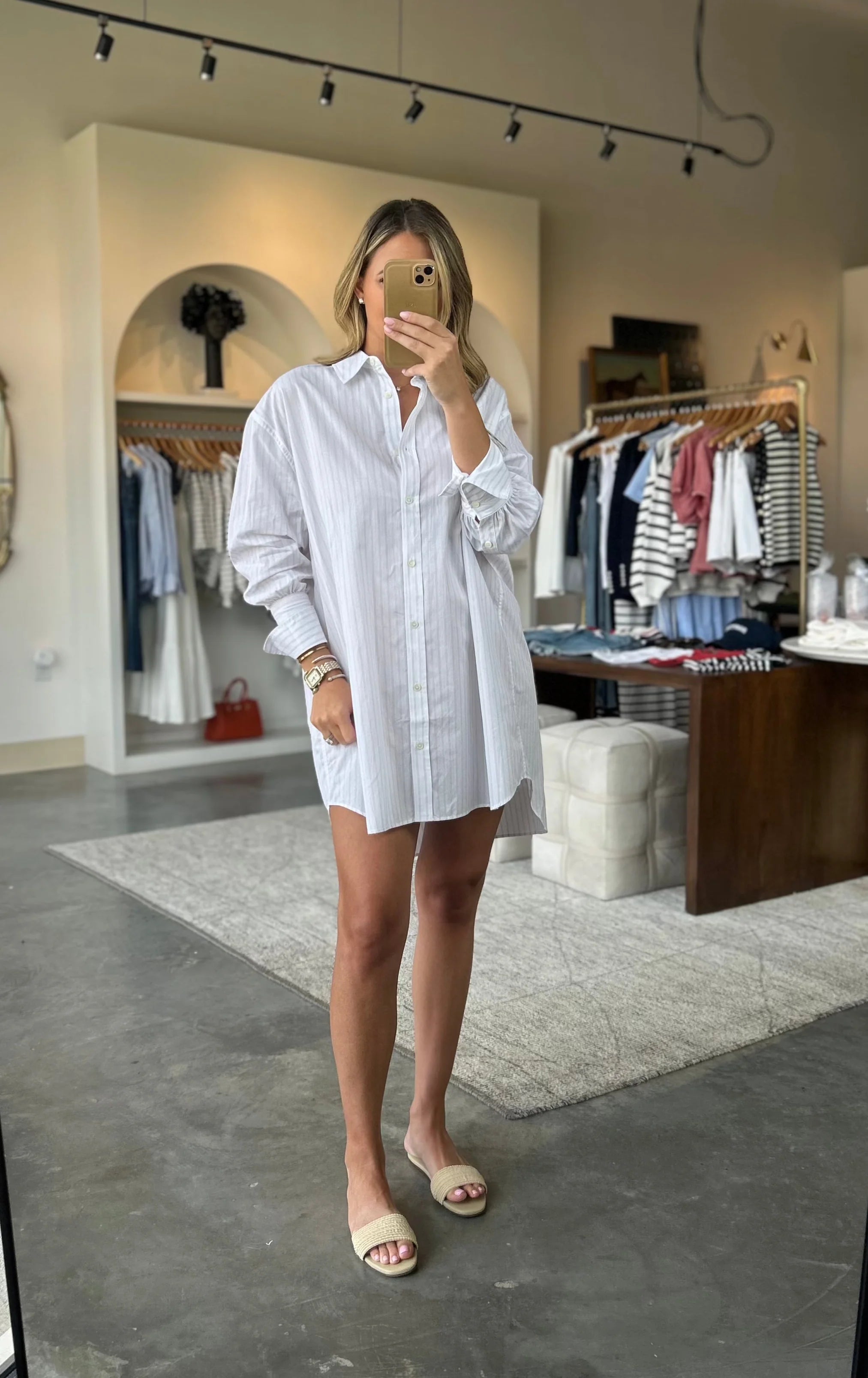 White and Gray Stripe Lake Dress