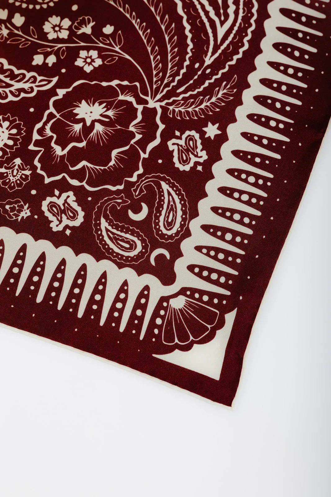 Deep Red & Cream Silk Twill Scarf