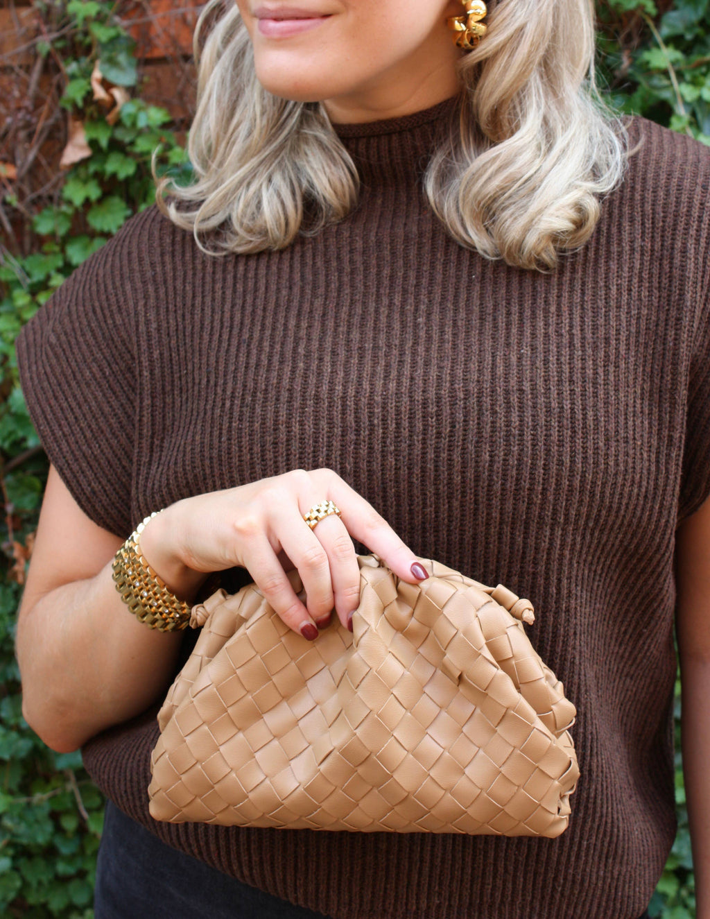 Tan Woven Cloud Clutch