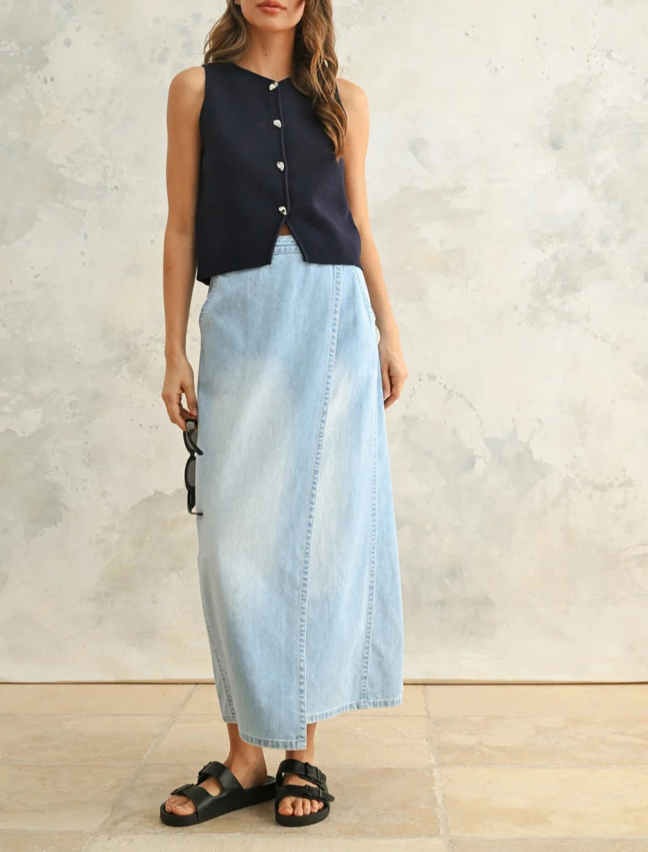 Navy Metal Button Detail Knit Vest