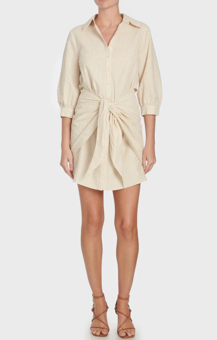 White/Plaster Striped Seersucker Dress