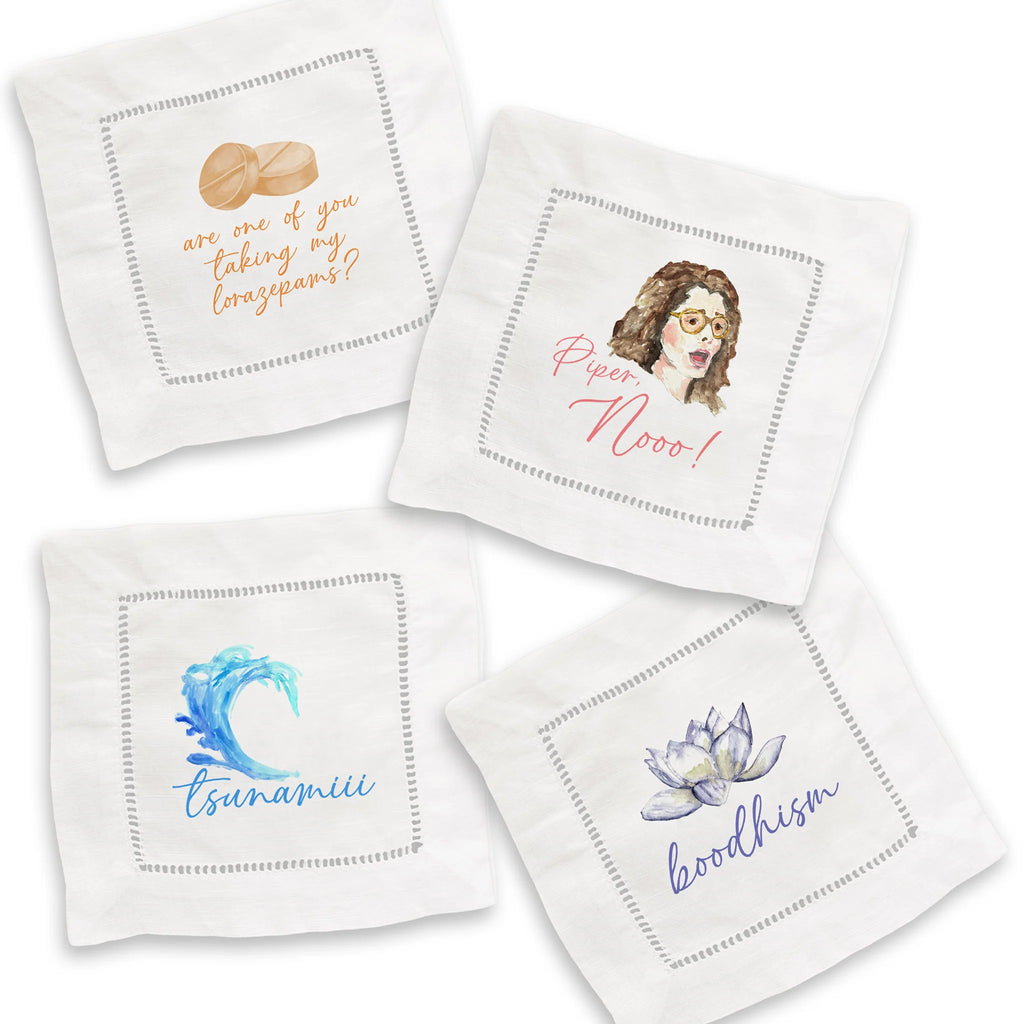 White Lotus Mixed Linen Cocktail Napkin Set