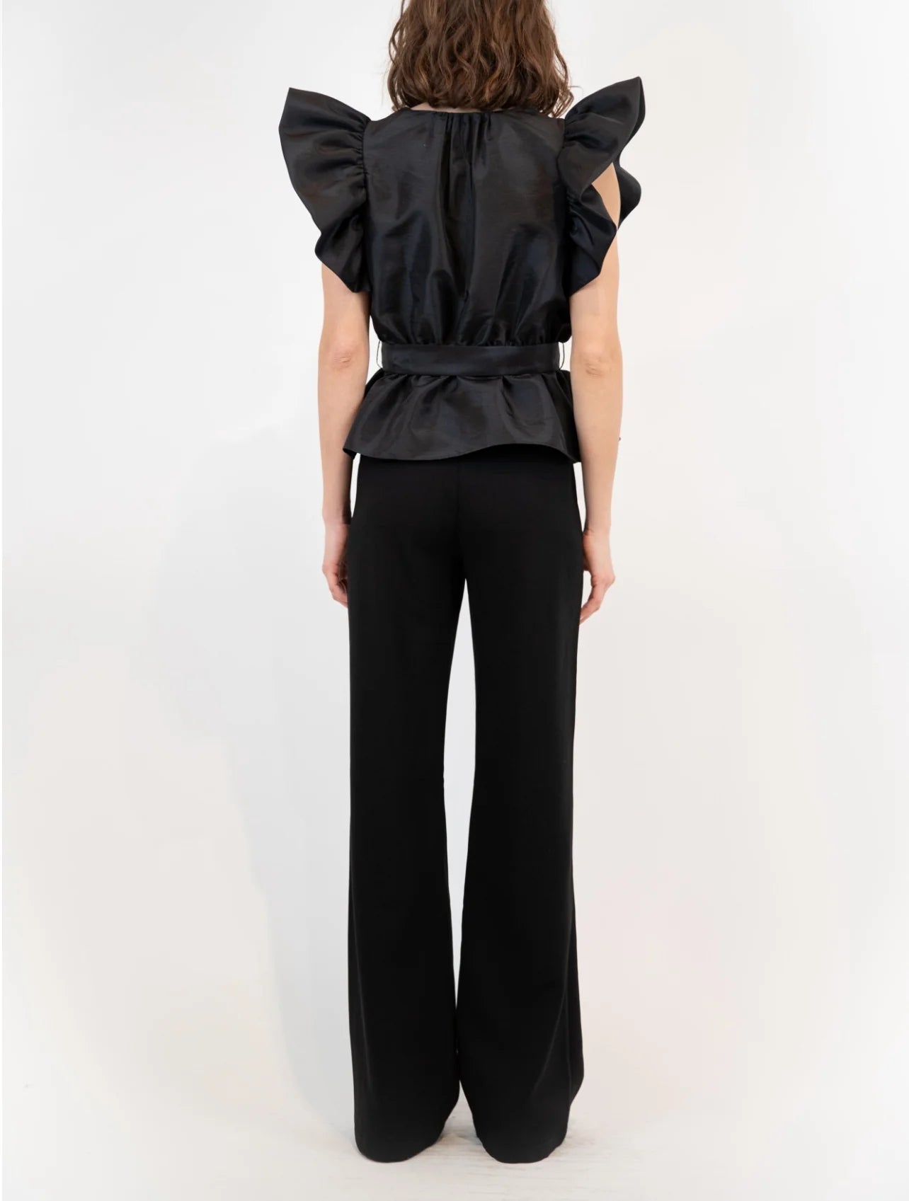 Black Adelaide Ruffle Sleeve Wrap Top