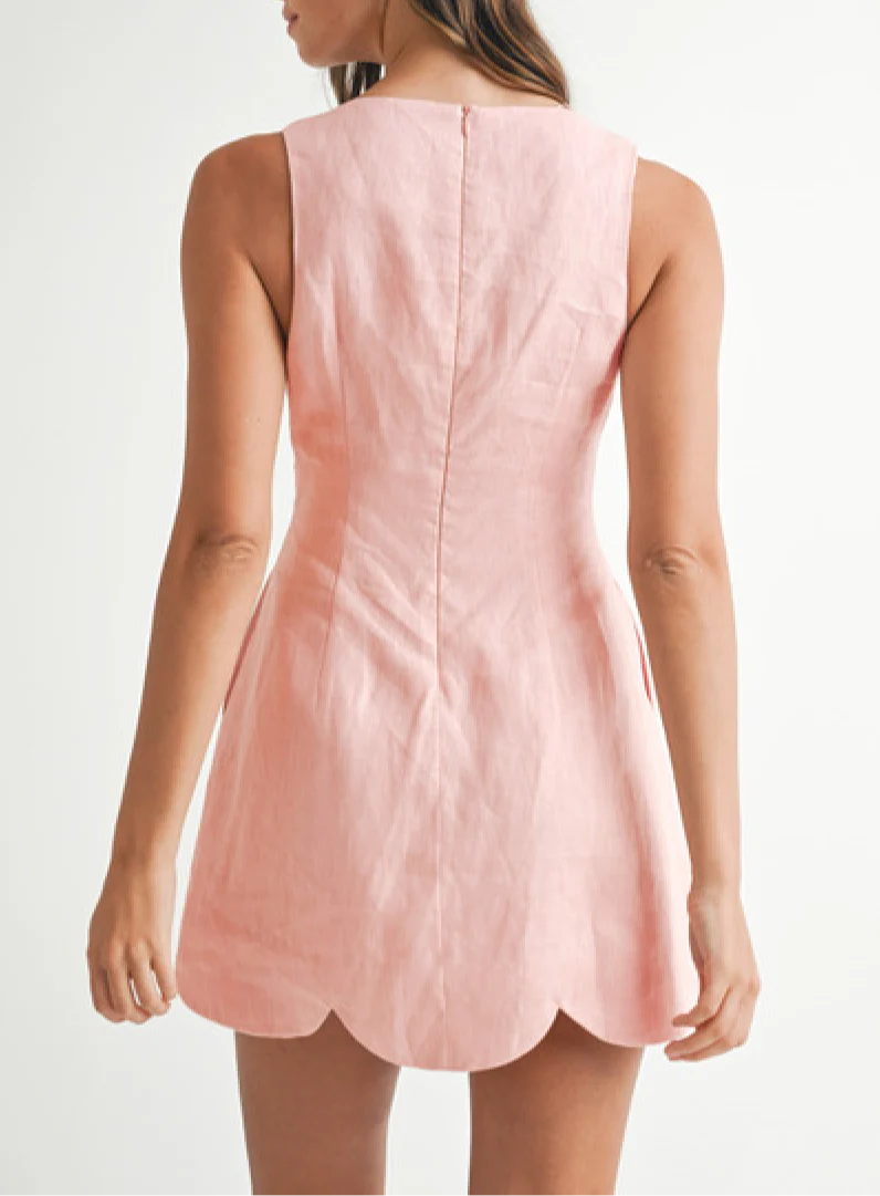 Pink Linen Scallop Mini Dress