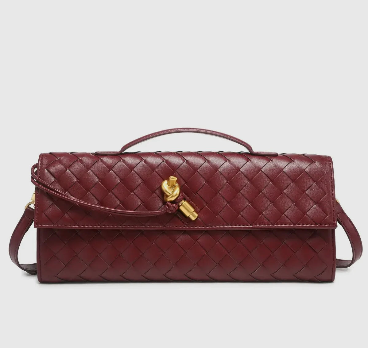 Burgundy Woven Leather Clutch