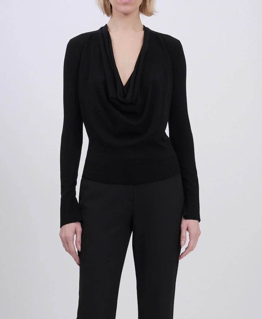 Black Natia Cowl Neck Top