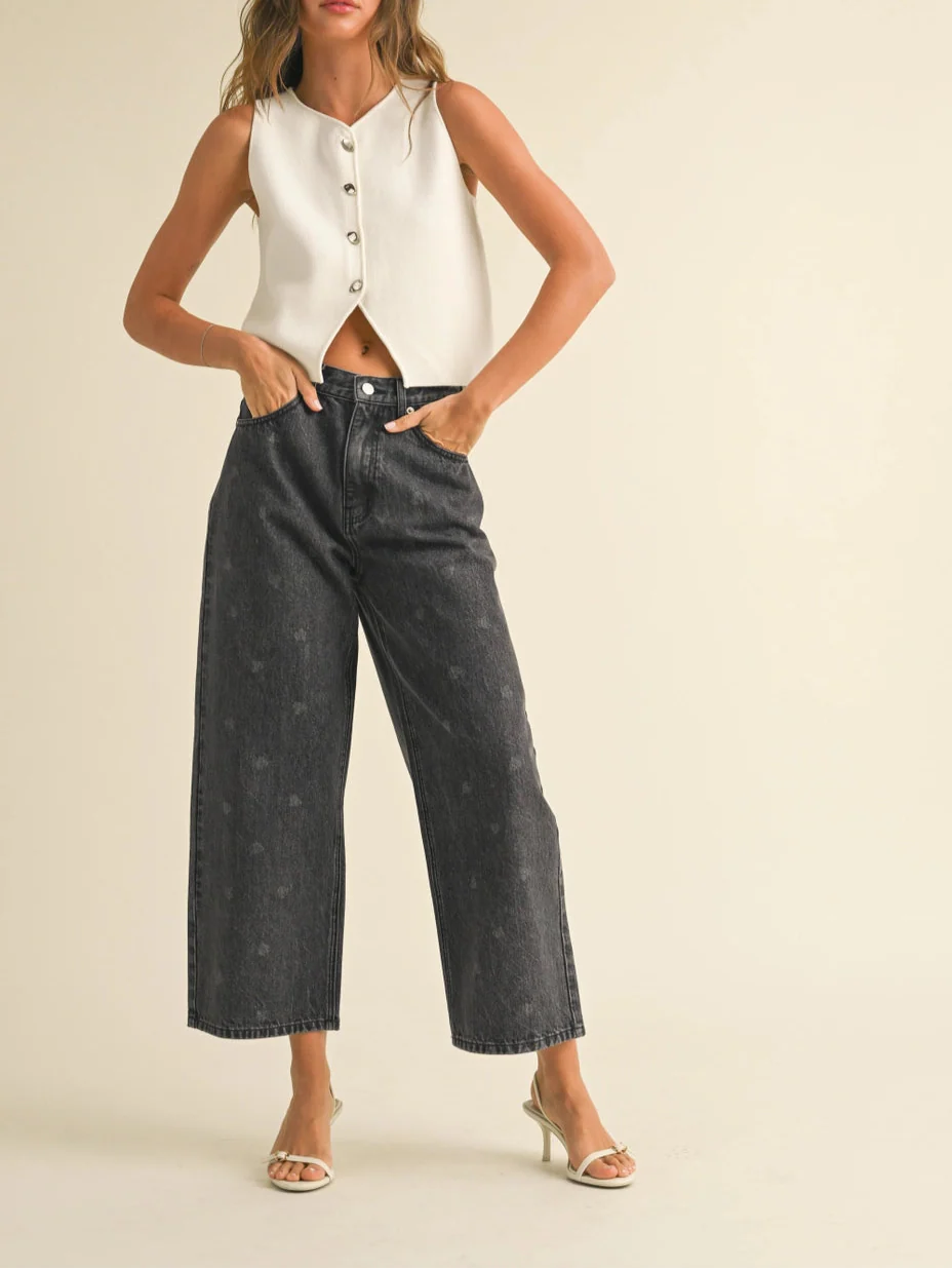 White Metal Button Detail Knit Vest