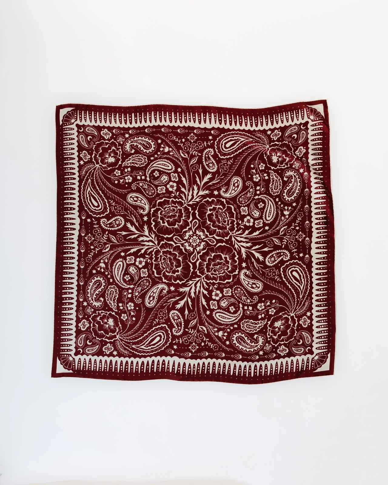 Deep Red & Cream Silk Twill Scarf