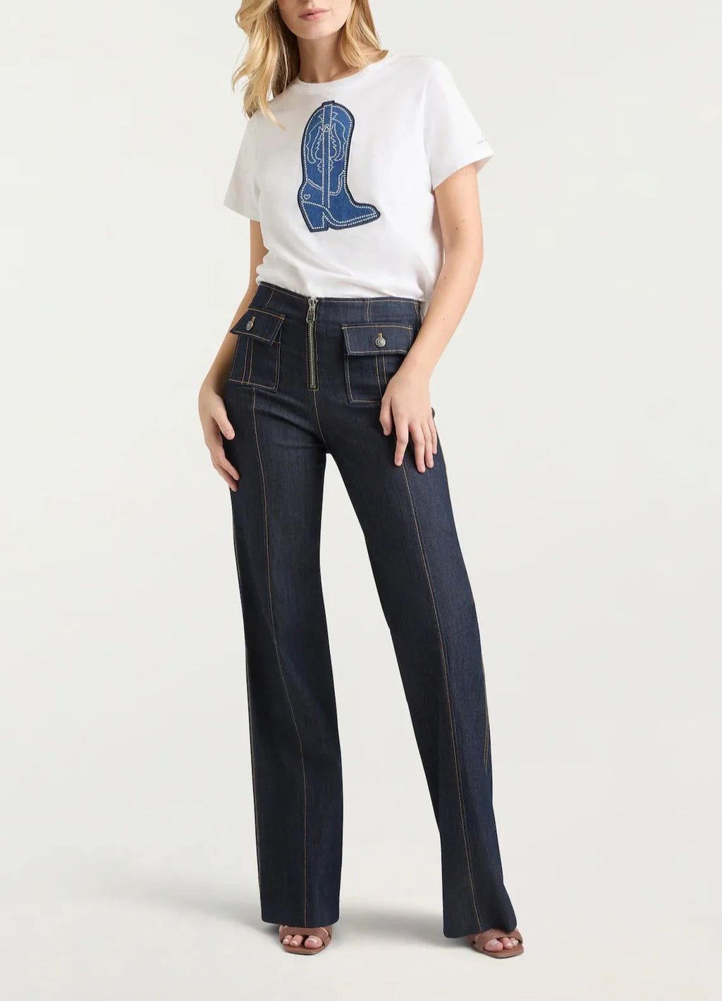 Silver Studs Denim Boot Tee