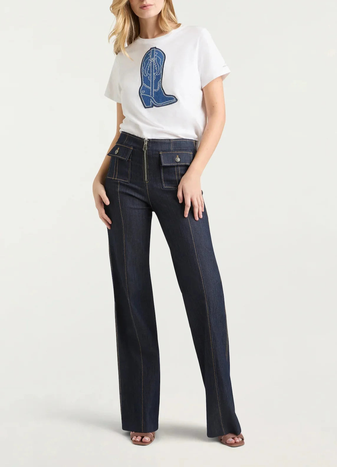 Silver Studs Denim Boot Tee