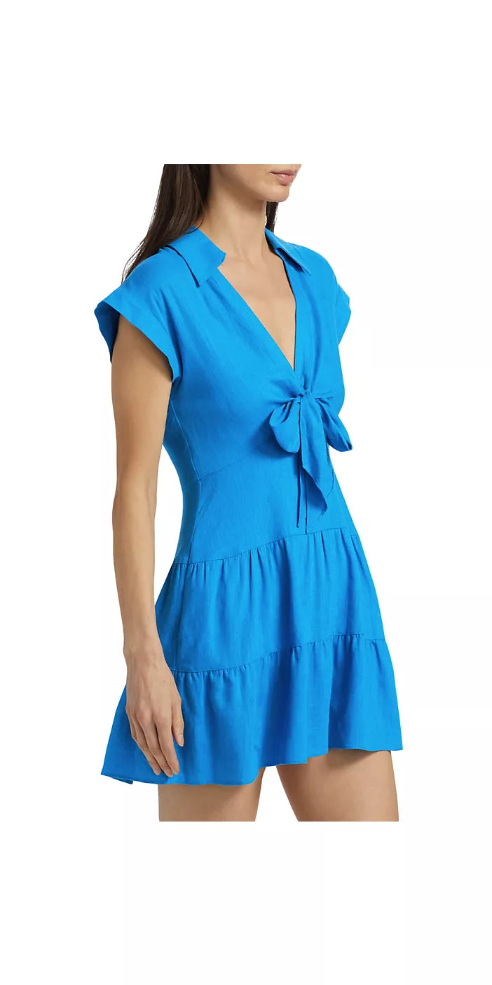 Blue Mila Tiered Linen-Blend Minidress