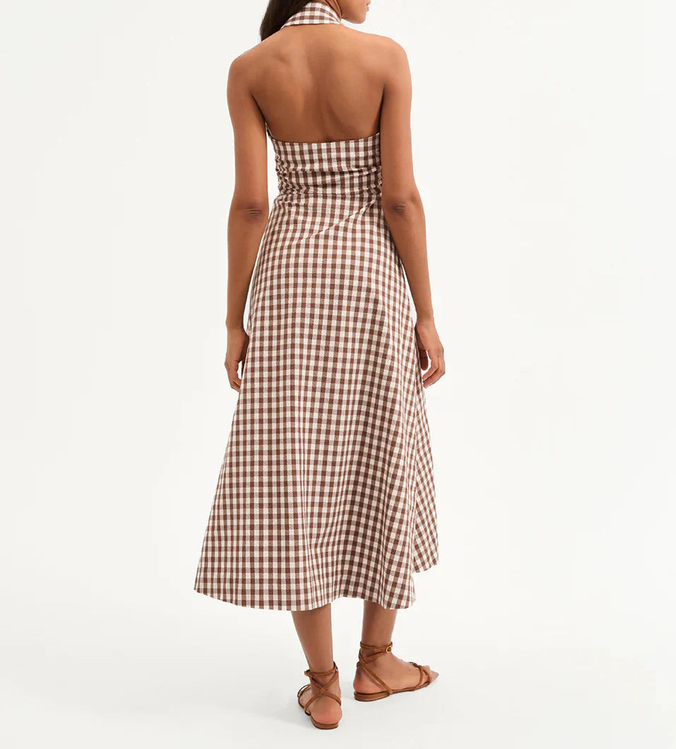 Mackey Gingham Seersucker Halter Dress