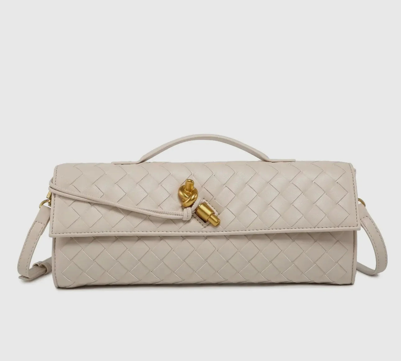 White Woven Leather Clutch