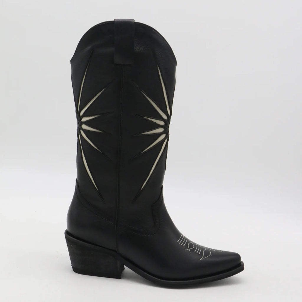 Black Leather Moonrise Cowboy Boots