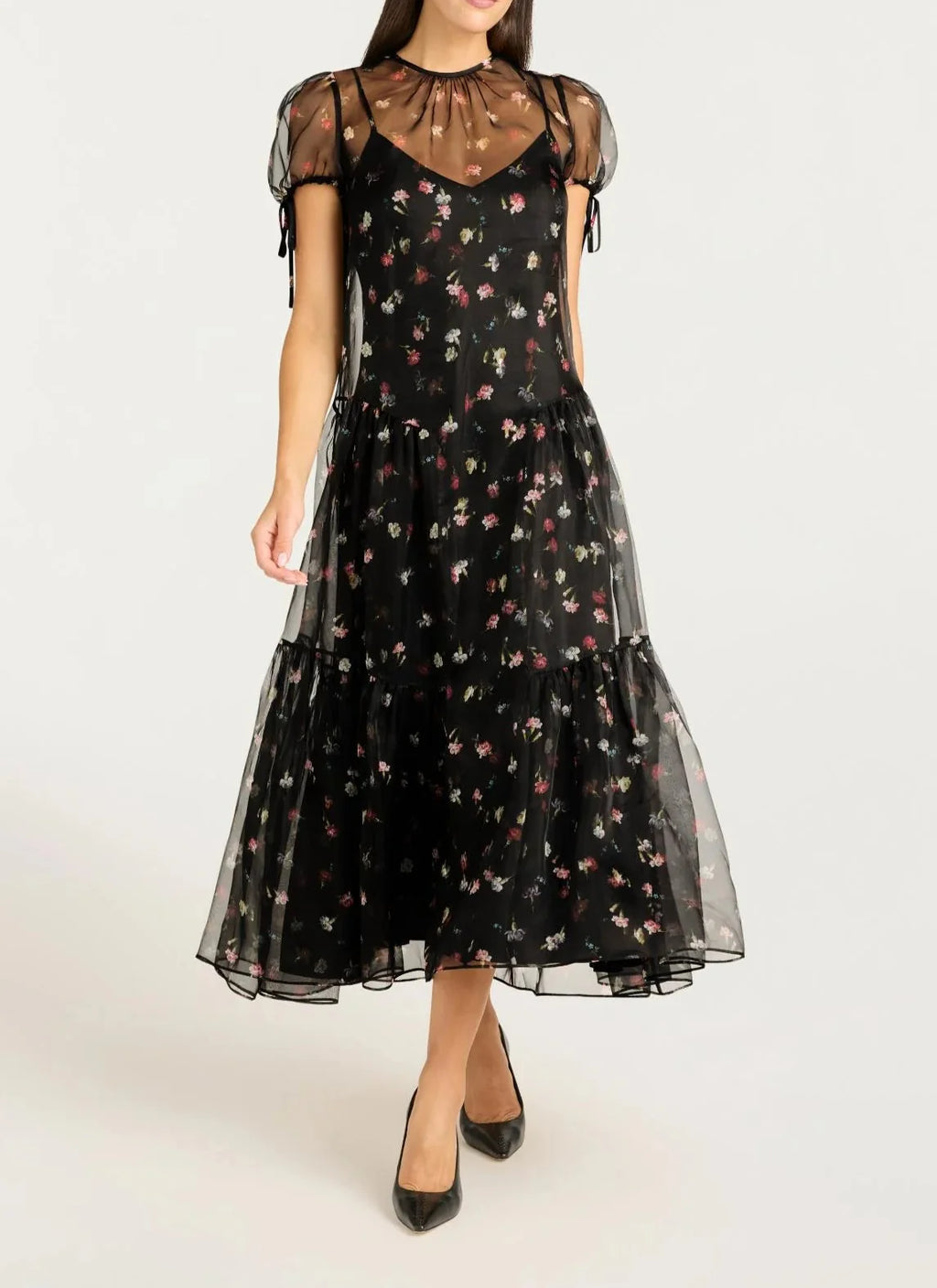 Black Tumbing Carnation Kaida Dress
