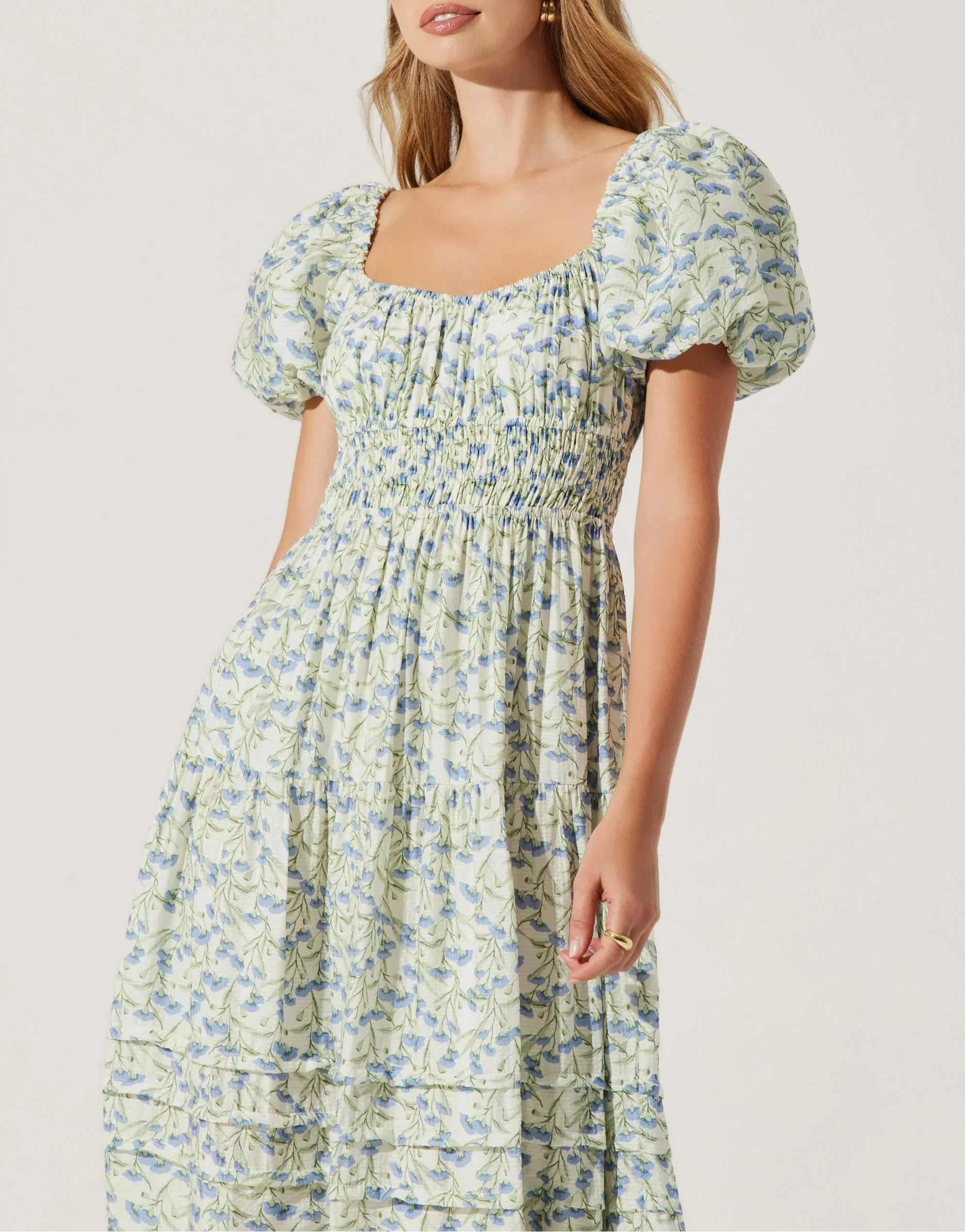 Cream Blue Floral Florentina Midi Dress